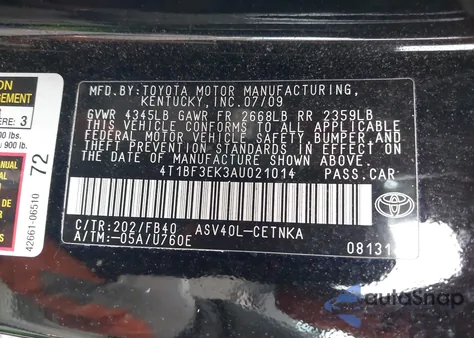 2010 Toyota Camry z USA, uszkodzony, nr VIN 4T1BF3EK3AU021014